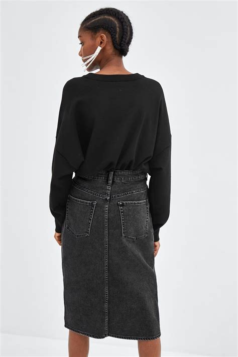 zara black skirt|zara black denim skirt.